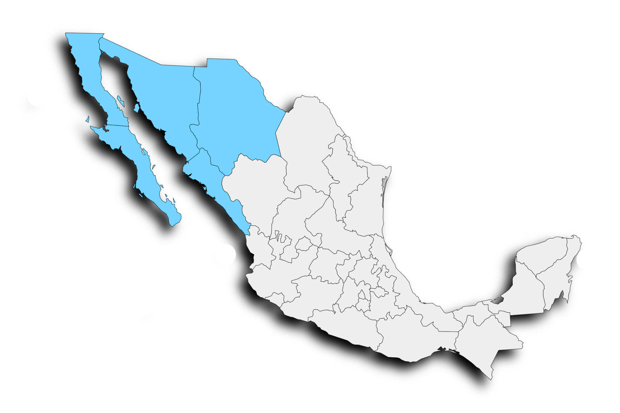 Mapa de México — zona noroeste destacada